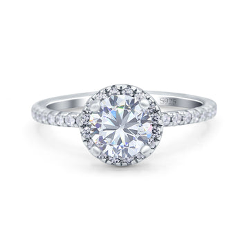Halo Art Deco Engagement Wedding Ring Round Simulated Cubic Zirconia 925 Sterling Silver